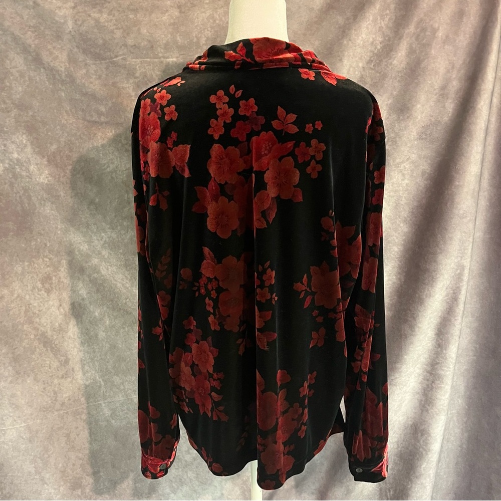 Sag Harbor Floral‎ Velvet Button-Up Shirt Shiny Vintage Retro Party XL - Picture 8 of 16